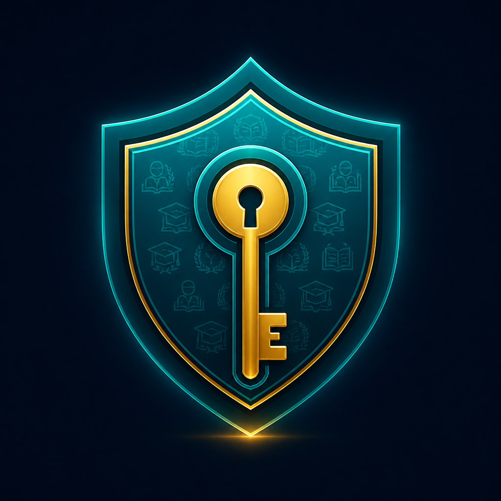 A shield representing instructor-controlled access with a golden key