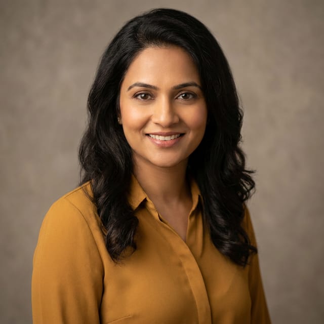 Studio headshot of Priya Nair, People & Onboarding Lead (illustrative, AI-generated)
